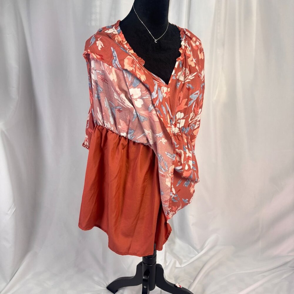 Isabel Maternity Floral Rust Dress With 3/4 Sleeves & Empire Waist size Large - Picture 7 of 8